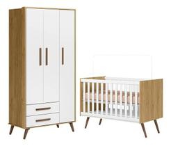 Quarto Infantil David Com Guarda Roupa E Berço Retrô Freijo/branco - Móveis Leartam