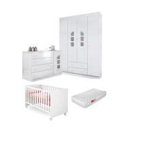 Quarto Infantil de Bebê Berço Doce Sonho c/ Colchão + Guarda Roupa Lívia 4 Pt + Cômoda 100% MDF - Phoenix Baby