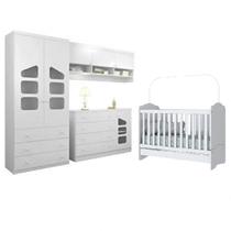 Quarto Infantil de Bebê Completo Berço + Cômoda + Roupeiro + Armário Aéreo Módulo 100% MDF - Phoenix Baby