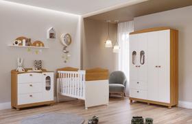 Quarto Infantil Do Bebê Com Berço Cômoda Premium Infantil E Guarda Roupa Cantinho Do Bebê Cor BrancoNature