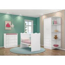 Quarto Infantil Doce Sonho com Berço Simples e Cômoda c/ suporte p/ Trocador Branco