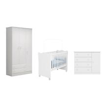 Quarto infantil Doce Sonho Guarda Roupa Berço e Cômoda Sapateira Branco - Qmovi