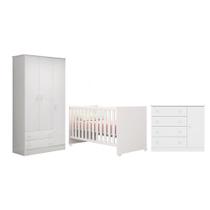 Quarto infantil Doce Sonho Guarda Roupa Berço e Cômoda Sapateira Branco - Qmovi