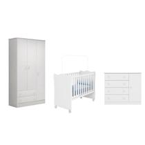 Quarto infantil doce sonho guarda roupa berço e cômoda sapateira branco - qmovi
