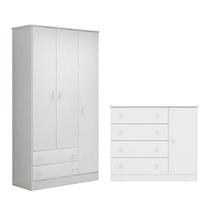 Quarto infantil Doce Sonho Guarda Roupa e Cômoda Sapateira Branco - Qmovi