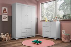Quarto Infantil Duda Branco - Roupeiro 4p _ Phoenix Baby