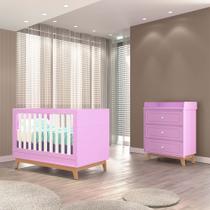 Quarto Infantil Duplo 100 em MDF com Berço 2 em 1 Cômoda Pietro Berço Noah
