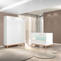 Quarto Infantil Duplo 100 MDF com GuardaRoupas Lorenzo e Berço 2 em 1 Noah