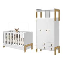 Quarto Infantil Fantasia Guarda Roupa e Berço Mini Cama Branco Acetinado - Qmovi