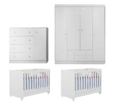 Quarto Infantil Gemeos Guarda Roupa Comoda Em Mdf - 2 Berços