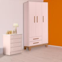 Quarto Infantil Guarda Ropa Slim 3P 2G e Cômoda 4G Rosa