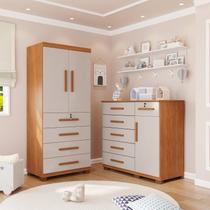 Quarto Infantil Guarda-roupa 2 Portas 4 Gavetas e Cômoda 1 Porta 6 Gavetas Anne Espresso Móveis