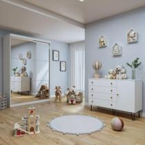Quarto Infantil Guarda-Roupa 2 Portas Espelhadas Lumi com Cômoda 1 Porta 4 Gavetas Aurora Branco Quarto Infantil Guarda-Roupa 2 Portas Espelhadas Lumi com Cômoda 1 Porta 4 Gavetas Aurora Branco