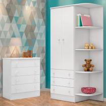 Quarto Infantil Guarda Roupa 2P e Cômoda 4G Branco