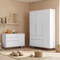 Quarto Infantil Guarda-Roupa 3 Portas e Cômoda 3 Gavetas Retrô 100% MDF Melinda Branco