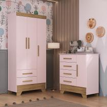 Quarto Infantil Guarda Roupa 3 Portas e Cômoda Catavento Rodial
