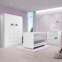 Quarto Infantil Guarda Roupa 4 Portas e Cômoda Ane mais Berço Padrão Americano