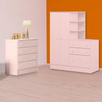 Quarto Infantil Guarda Roupa C/ Cômoda e Cômoda 4G Rosa