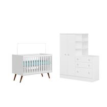 Quarto Infantil Guarda Roupa com Comoda e Berço Mini Cama - FdECOR