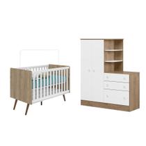 Quarto Infantil Guarda Roupa com Comoda e Berço Retrô - FdECOR