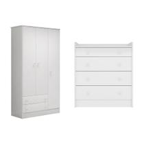 Quarto Infantil Guarda Roupa e Cômoda Trocador Branco