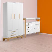 Quarto Infantil Guarda Roupa Slim e Cômoda C/ Nicho Branco
