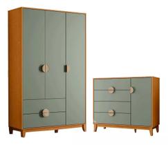 Quarto Infantil IPê com Guarda Roupa 3 Portas e Cômoda Pés Madeira Quarto Infantil IPê com Guarda Roupa 3 Portas e Cômoda Pés Madeira