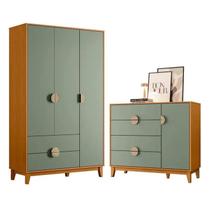 Quarto Infantil Ipe Guarda Roupa 3 Portas 2 Gavetas Comoda 1 Porta 4 Gavetas Cinamomo/Salvia Quarto Infantil Ipe Guarda Roupa 3 Portas 2 Gavetas Comoda 1 Porta 4 Gavetas Cinamomo/Salvia