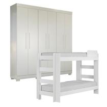 Quarto Infantil/Juvenil com Beliche 100% MDF Flórida e Guarda Roupa 6 Portas 4 Gavetas Flórida Branco Quarto Infantil/Juvenil com Beliche 100% MDF Flórida e Guarda Roupa 6 Portas 4 Gavetas Flórida Branco