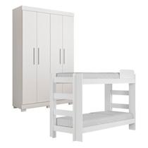 Quarto Infantil/Juvenil com Beliche Flórida e Guarda Roupa 4 Portas 3 Gavetas Flórida 100% MDF Branco Quarto Infantil/Juvenil com Beliche Flórida e Guarda Roupa 4 Portas 3 Gavetas Flórida 100% MDF Branco
