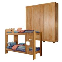 Quarto Infantil/Juvenil com Beliche Vegas e Guarda Roupa 6 Portas 4 Gavetas Flórida 100% MDF Marrom/Amadeirado Quarto Infantil/Juvenil com Beliche Vegas e Guarda Roupa 6 Portas 4 Gavetas Flórida 100% MDF Marrom/Amadeirado