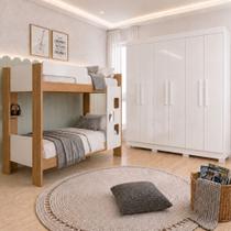 Quarto Infantil/Juvenil com Beliche Vegas e Guarda Roupa 6 Portas 4 Gavetas Flórida 100% MDF Marrom/