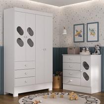 Quarto Infantil/Juvenil com Guarda Roupa e Cômoda Stella Branco