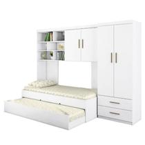 Quarto Infantil Juvenil Gold Cama + Guarda Roupa Roupeiro + Armário Aéreo Branco - Phoenix Baby