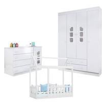 Quarto Infantil Lívia 4 Portas e Cama Montessoriana com Grade Branco Brilho Canaã - Phoenix