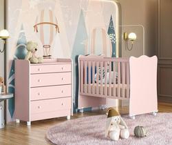 Quarto Infantil Lua Encantada Berço e Cômoda com Trocador Rosa