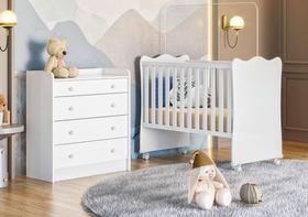 Quarto Infantil Lua Encantada Berço e Cômoda Trocador Branco