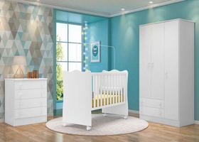 Quarto Infantil Lua Encantada Berço, Guarda Roupa e Comoda Branco