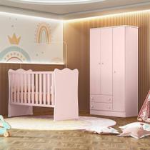 Quarto Infantil Lua Encantada Berço, Guarda Roupa Rosa