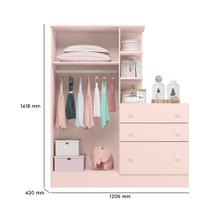 Quarto Infantil Lua Encantada Guarda Roupa, Cômoda e Berço Reto Rosa