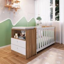 Quarto Infantil Marrom e Branco Berço e Cômoda Aconchego Completa Móveis