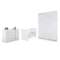 Quarto Infantil MDF Flat Mel Berço Mini Cama c/ Perfil Doce Sonho c/ Guarda Roupa Roupeiro e Cômoda