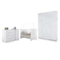 Quarto Infantil MDF Flat Mel Berço Mini Cama Doce Sonho c/ Guarda Roupa Roupeiro e Cômoda