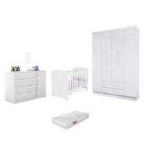 Quarto Infantil MDP Julie Berço Mini Cama c/ Perfil Doce Sonho c/ Colchão + Guarda Roupa Roupeiro e Cômoda