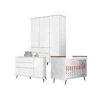 Quarto Infantil Meli MDF Infantil Guarda Roupa Roupeiro + Berço + Cômoda Branco