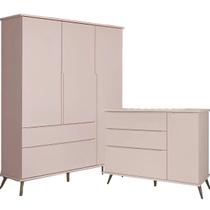 Quarto Infantil Melinda com Guarda Roupa e Cômoda Retro Rosê
