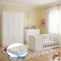 Quarto Infantil Mississipi 4 Portas e Berço Multifuncional Atlanta Ambiente Branco Fosco com Colchão Gazin - Reller Quarto Infantil Mississipi 4 Portas e Berço Multifuncional Atlanta Ambiente Branco Fosco com Colchão Gazin - Reller