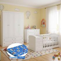 Quarto Infantil Mississipi 4 Portas e Berço Multifuncional Atlanta Ambiente Branco Fosco com Colchão Ortobom - Reller Quarto Infantil Mississipi 4 Portas e Berço Multifuncional Atlanta Ambiente Branco Fosco com Colchão Ortobom - Reller