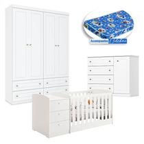 Quarto Infantil Mississipi 4 Portas e Berço Multifuncional Atlanta Branco Fosco com Colchão Ortobom - Reller Quarto Infantil Mississipi 4 Portas e Berço Multifuncional Atlanta Branco Fosco com Colchão Ortobom - Reller