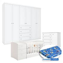 Quarto Infantil Mississipi 6 Portas com Berço Multifuncional Atlanta Branco Fosco e Colchão Ortobom - Reller Quarto Infantil Mississipi 6 Portas com Berço Multifuncional Atlanta Branco Fosco e Colchão Ortobom - Reller